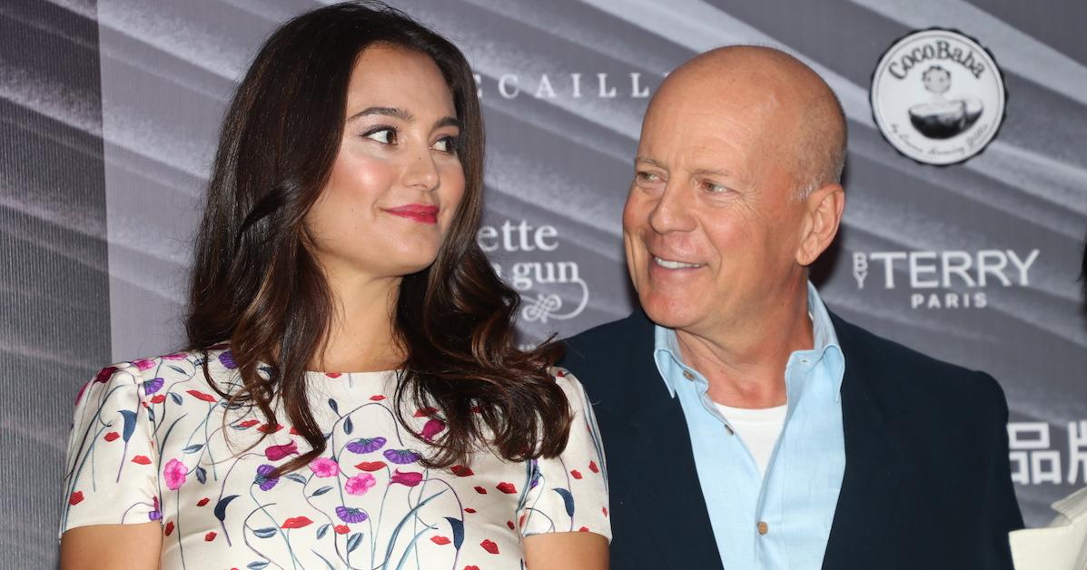 Bruce Willis and his wife American model Emma Heming attend CocoBaba and Ushopal activity on November 4, 2019 in Shanghai, China