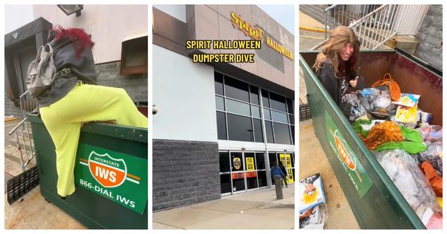 Dumpster diving behind Spirit Halloween.