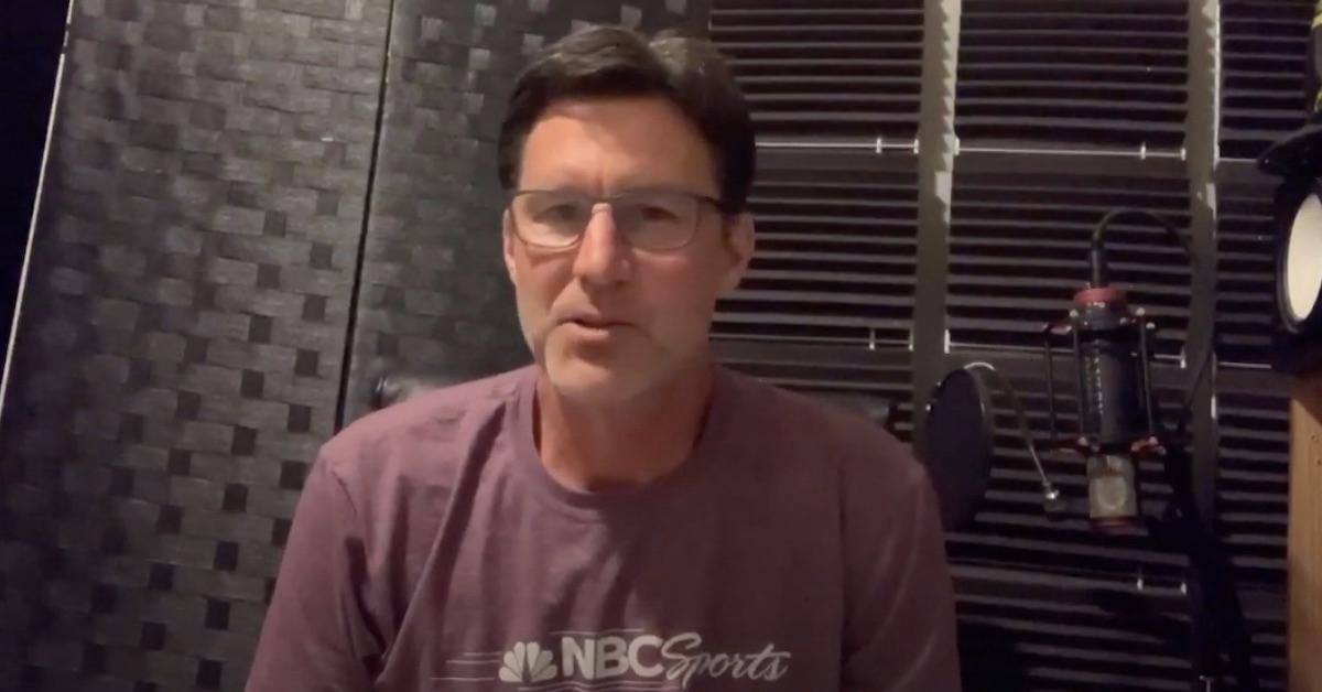 Rick Allen wearing an NBC Sports tee shirt in a recording studio