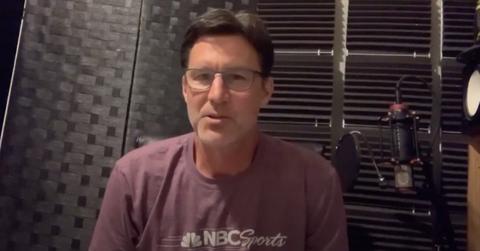 Rick Allen wearing an NBC Sports tee shirt in a recording studio