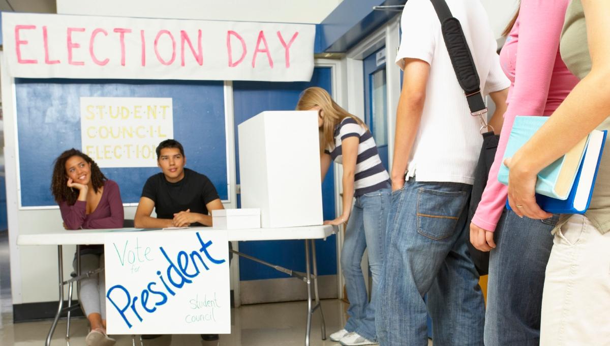 high school election day student waiting to cast votes