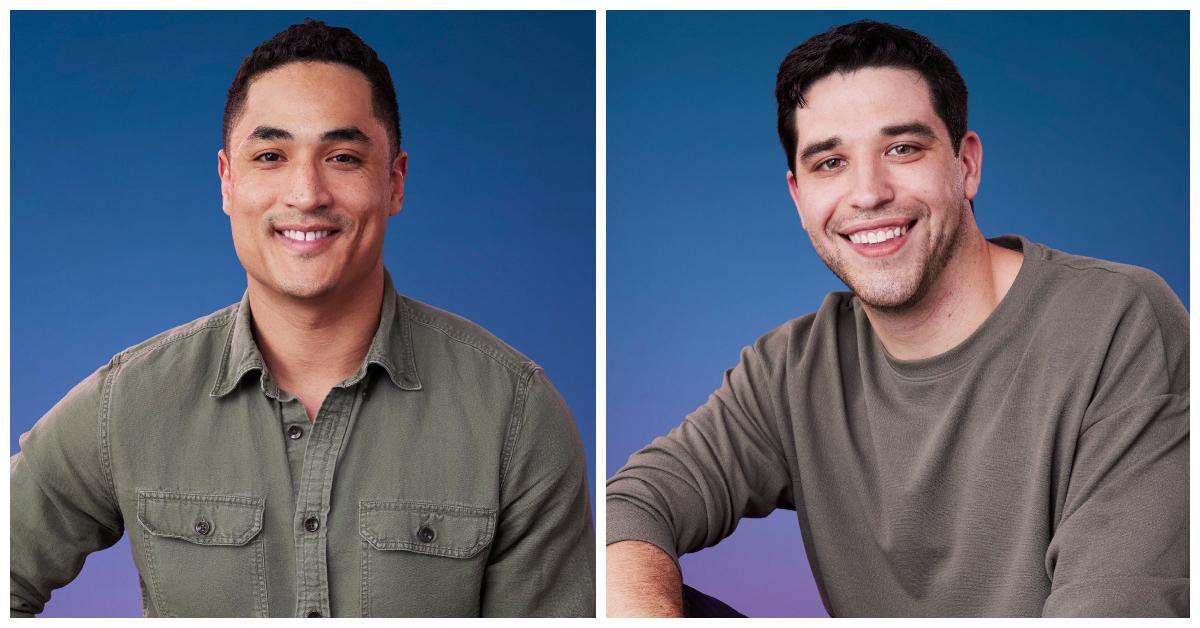 Marcus Shoberg and Devin Strader smile and pose of their 'Bachelorette' Season 21 portraits.