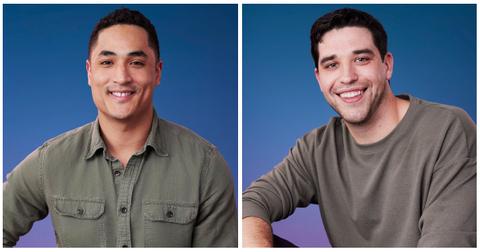 Marcus Shoberg and Devin Strader smile and pose of their 'Bachelorette' Season 21 portraits.