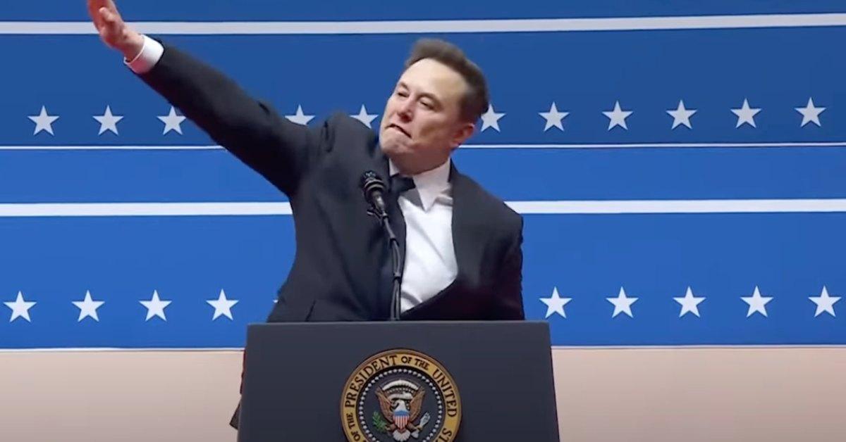 Elon Musk gesturing what appears to be the Nazi salute,