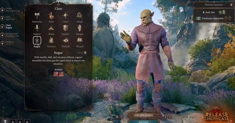 'Baldur's Gate 3' Close-up of the character creation screen and classes.