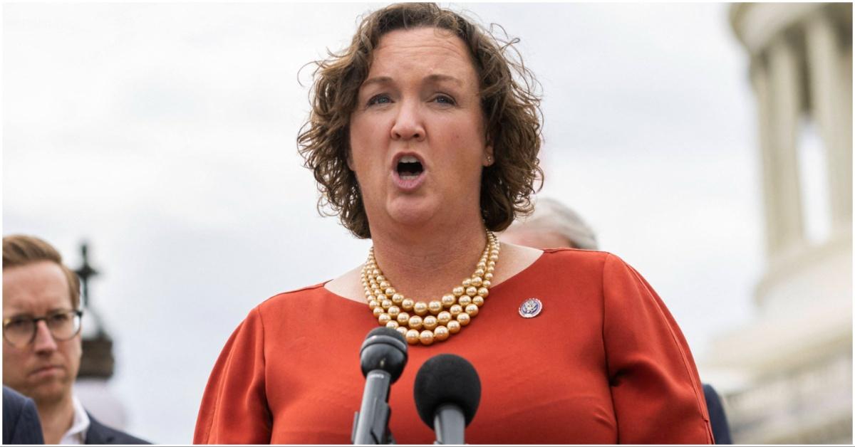 Katie Porter yelling into a microphone