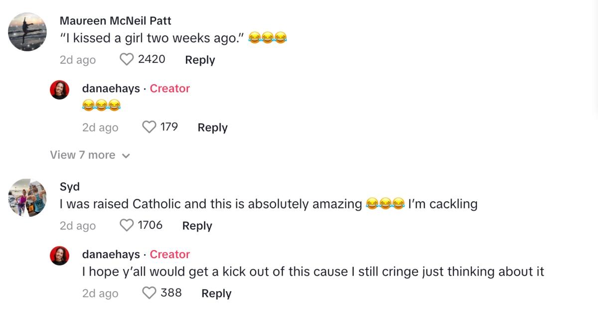 TikTok users comment on @danaehays' story about accidentally blessing a Catholic priest during communion