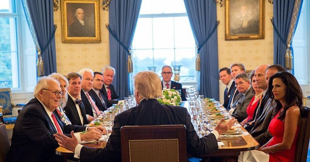 Trump speaking with various grassroots leaders in the White House.