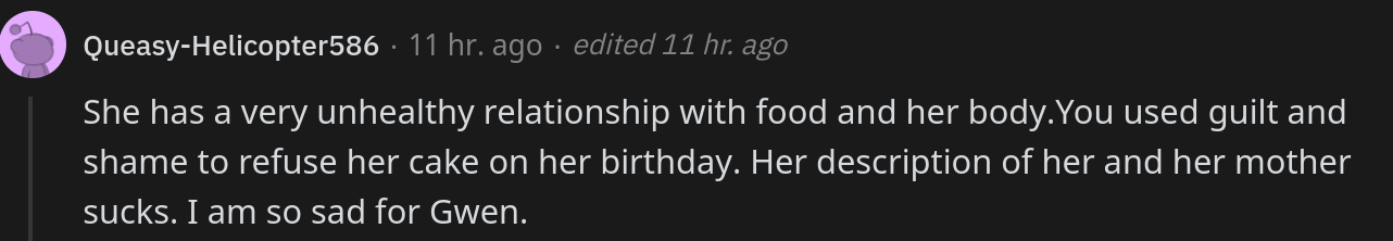woman tells  year old no cake for birthday