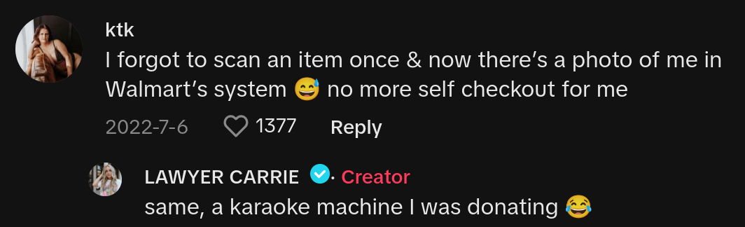 TikToker comments on lawyer's viral video about why you shouldn't use self-checkout stations.