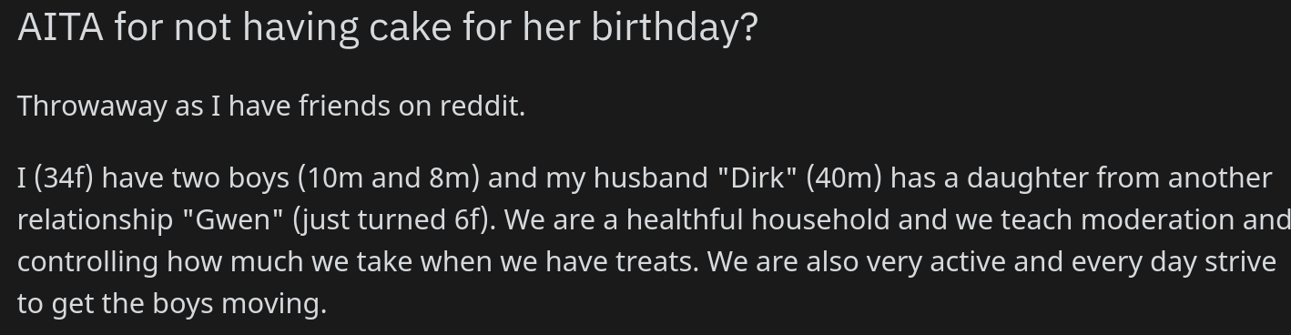 woman tells  year old no cake for birthday