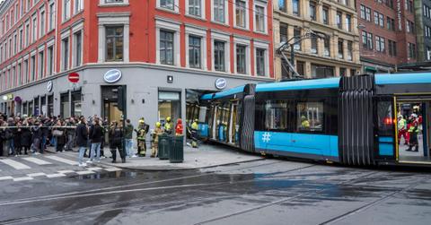 A derailed tram drove into an Apple Store in the center of Oslo, Norway on Oct. 29, 2024.