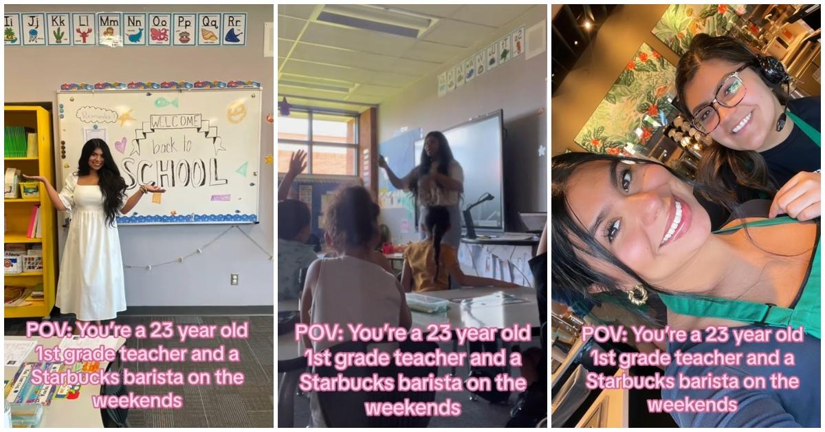 (l-r): A woman teaching and working at starbucks