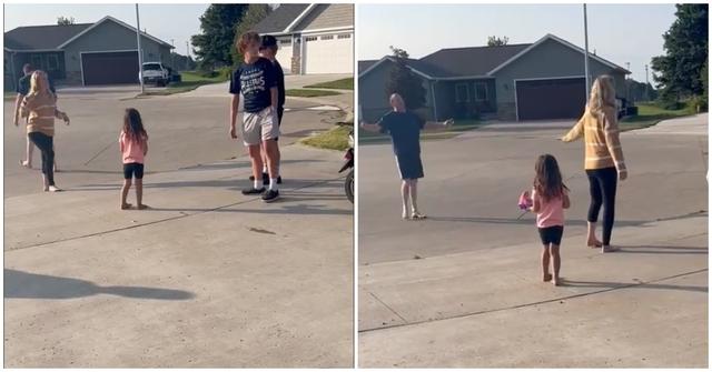 A couple cusses at kids playing basketball