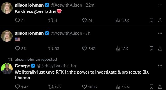 Alison Lohman's recent activity on X