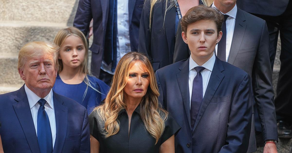 Donald, Melania, and Barron Trump at a funeral in Palm Beach, Fla.