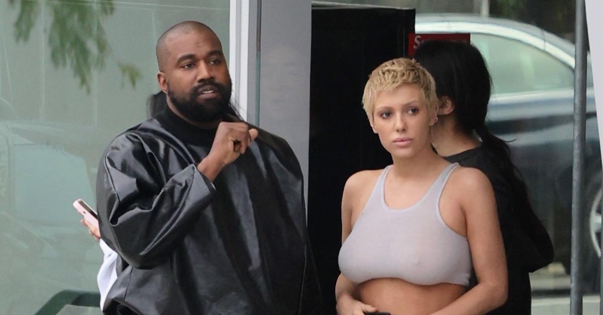 Kanye West and Bianca Censori outside a building in Los Angeles