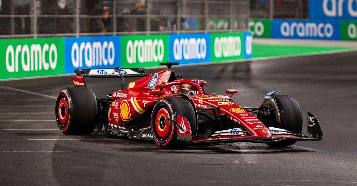 Charles Leclerc in his car in 2024 in Las Vegas. 