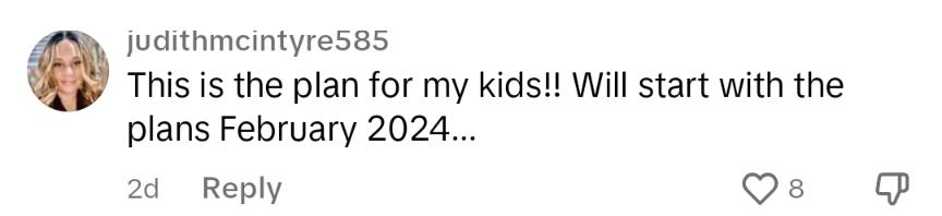 A commenter saying that they plan to let their kids live with them too