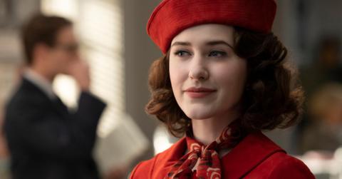 Midge in a vibrant red outfit in the fifth season of 'The Marvelous Mrs. Maisel'