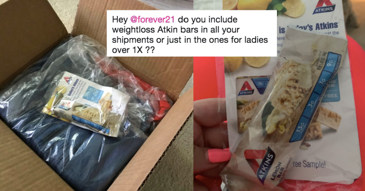 Forever 21 Sent Atkins Diet Bars in PlusSize Order Packages