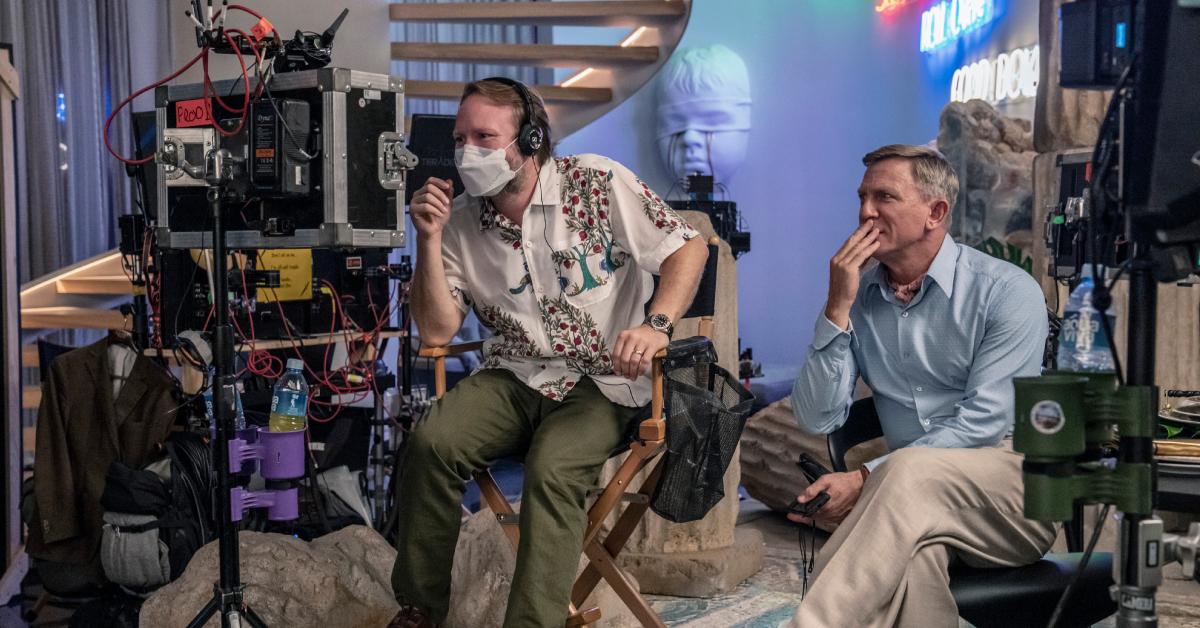 Rian Johnson and Daniel Craig behind the scenes of 'Glass Onion.'