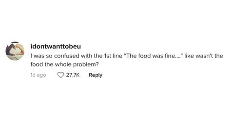 Comment on viral TikTok of server responding to a negative customer review.