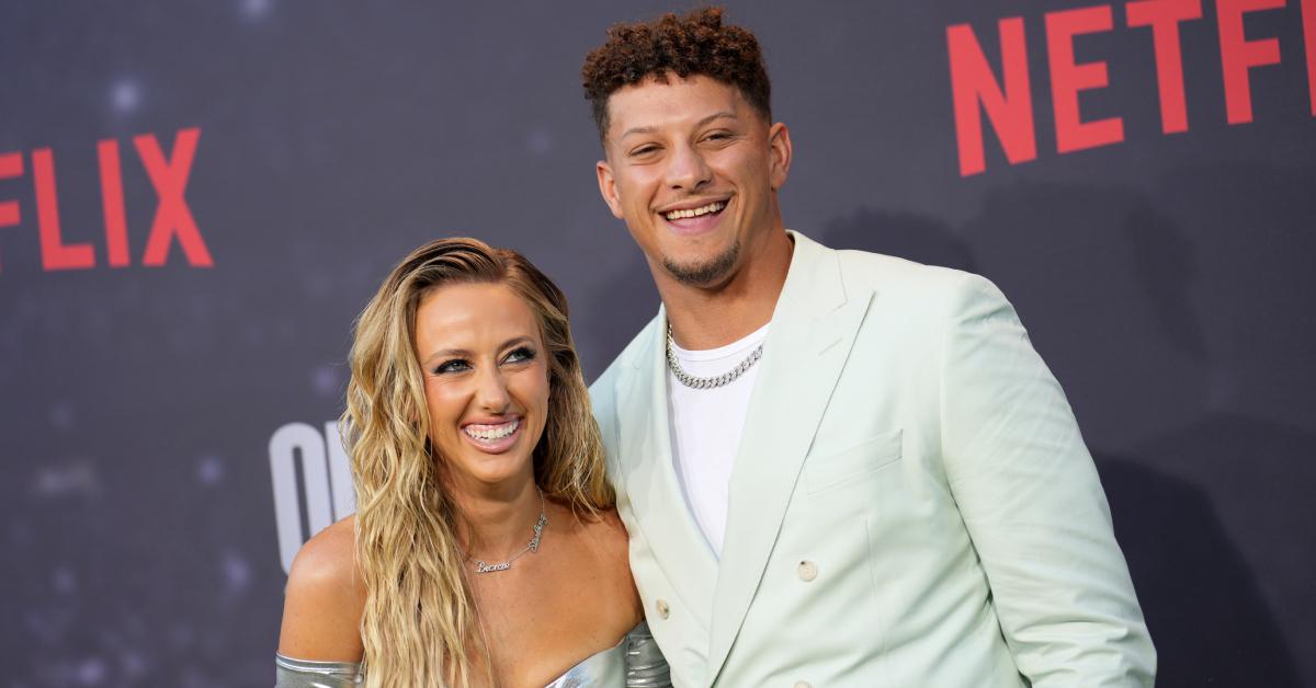 (L-R) Brittany Mahomes and Patrick Mahomes attend the premiere of Netflix's 'Quarterback' on July 11, 2023.