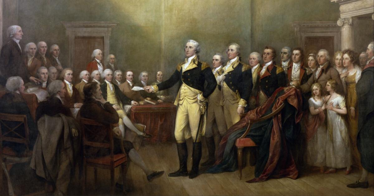 General George Washington resigns as commander-in-chief of the Army to the Congress on December 23, 1783. 