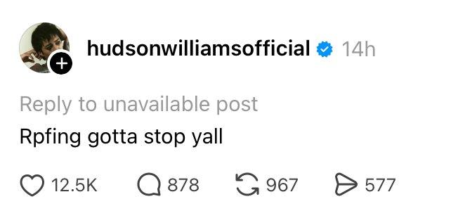 Hudson Williams asks fans on Threads too stop RPFing.