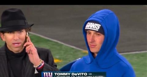 Tommy DeVito with his agent Sean Stellato on the sideline.