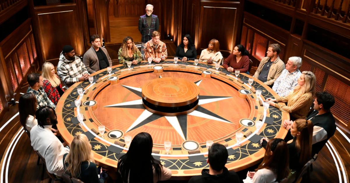 The cast assembles for a round table meeting in Season 2 of 'The Traitors.'