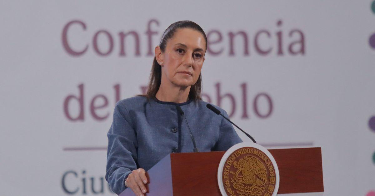 Claudia Sheinbaum during a 2026 press conference. 