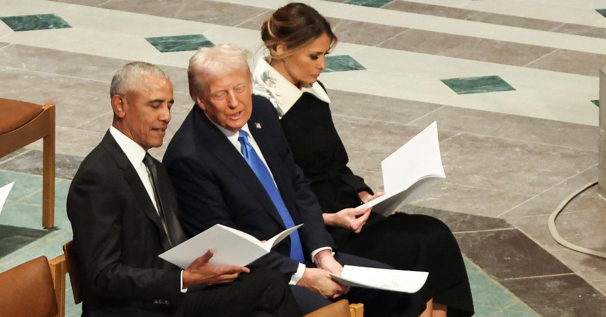 (L-R): Barack Obama, Donald Trump, and Melania Trump at Jimmy Carter's funeral