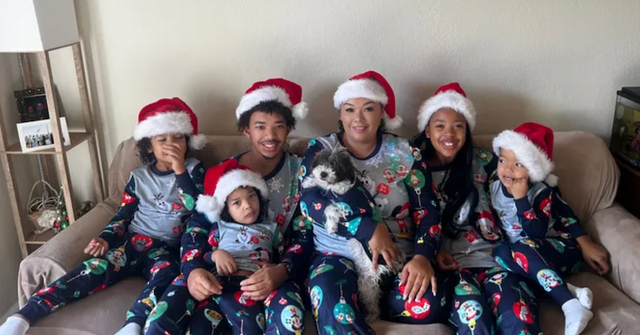 Leticia Colorado and her five kids at Christmas in their one bedroom apartment