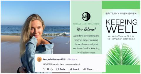 (l-r): Brittany Wisniewski, a Reddit comment, and Brittany's book
