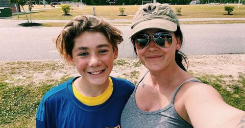 Jenelle Evans and her son Jace smile for a selfie at soccer practice,