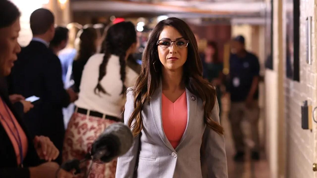 Lauren Boebert leaving a House Republican caucus meeting at the U.S. Capitol on Sept. 19, 2023