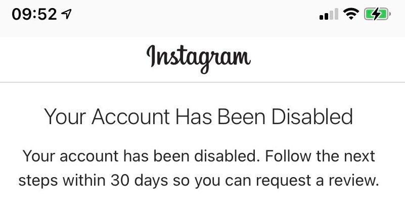 Instagram account disabled