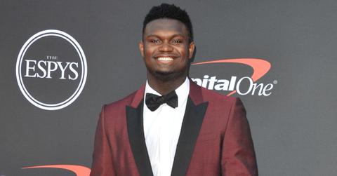 Zion Williamson wears a maroon tux to the 2019 ESPYS.