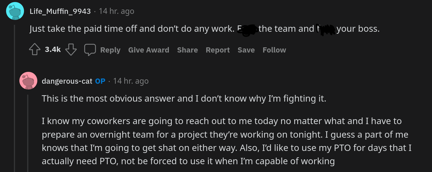 redditor boss pto while working