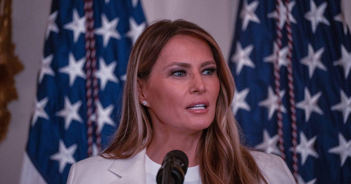Melania Trump speaks at the unveiling of the Barbara Bush stamp.