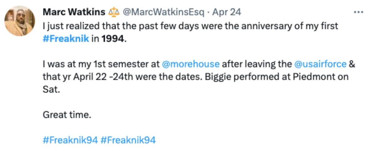 A tweet from a Morehouse alum about Freaknik