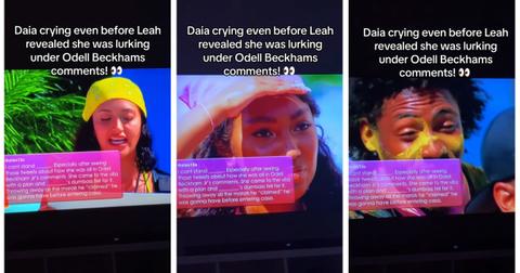 Tweets about Daia and Odell Beckham Jr. are read aloud on Love Island Usa