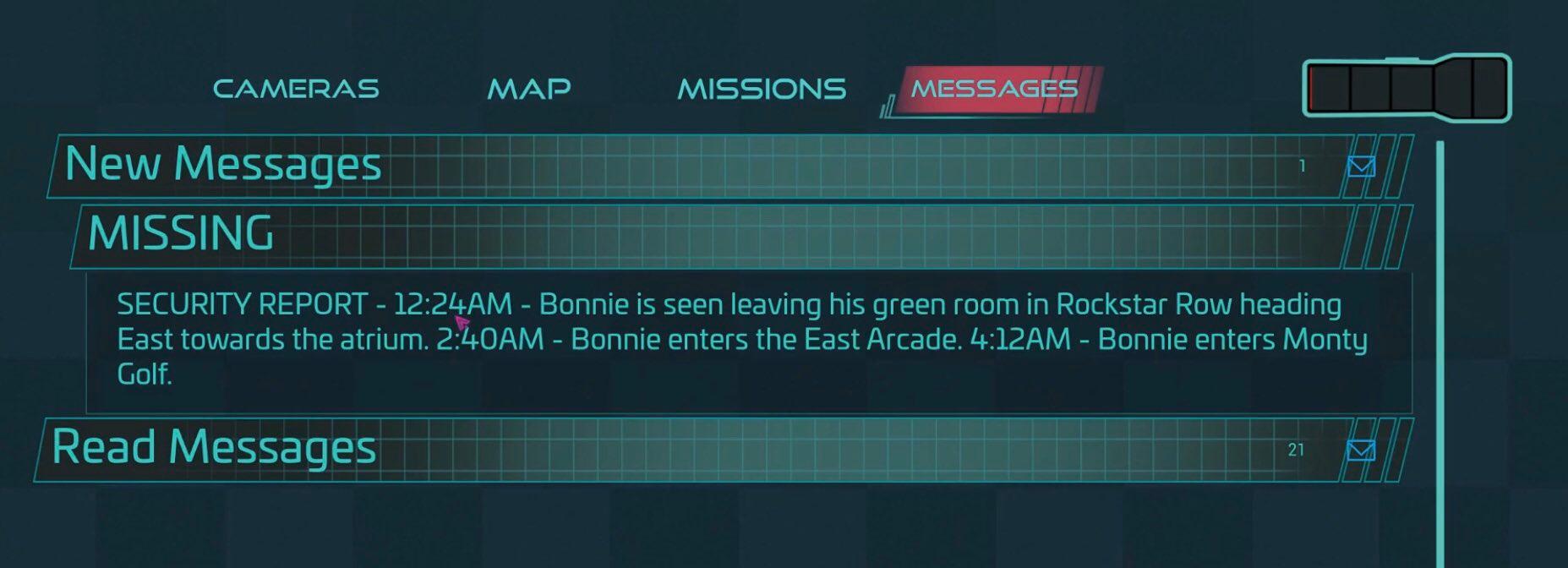 A message in the game about Bonnie's whereabouts