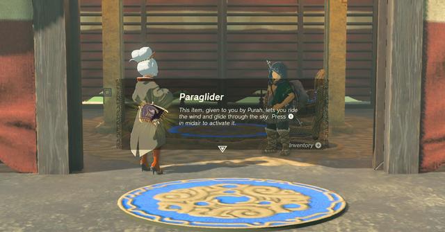 Purah giving Link the paraglider in 'Tears of the Kingdom'