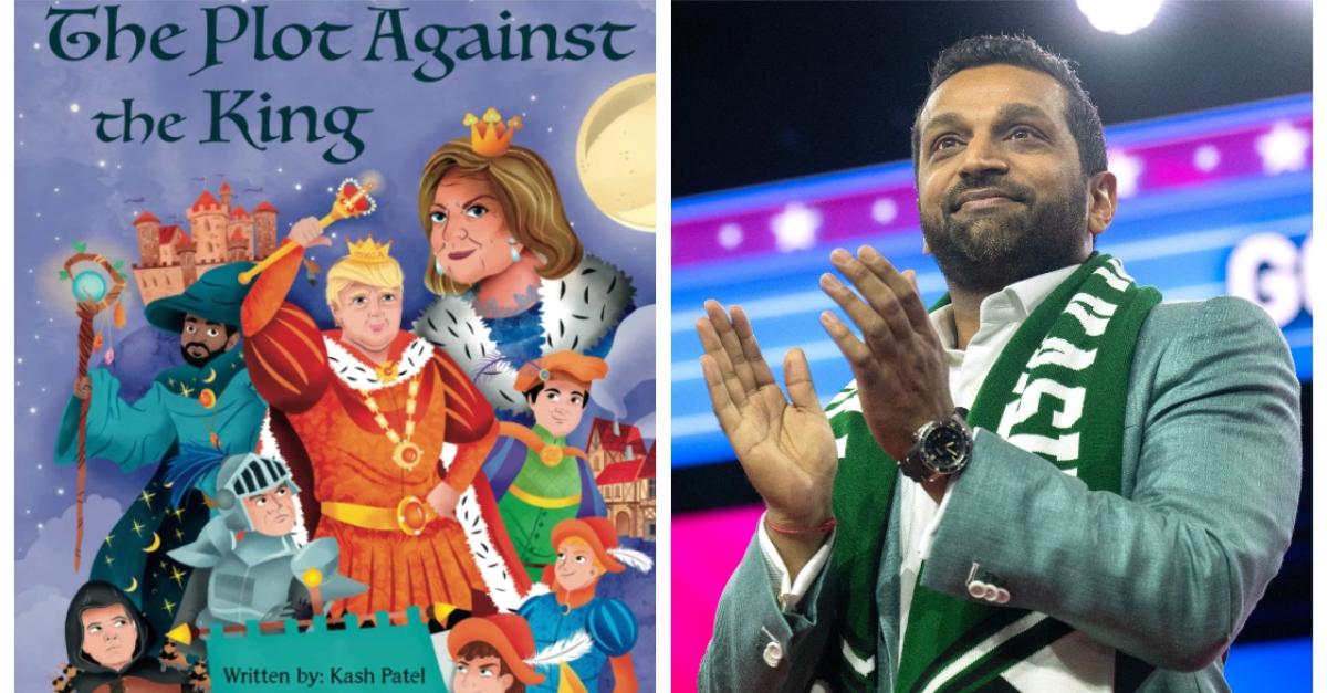 (L-R): Kash Patel's children's book; Kash Patel at CPAC 2024