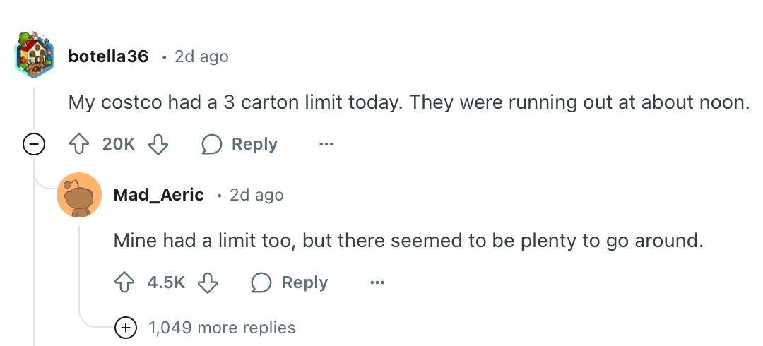 Folks commenting on viral video of people buying up all the eggs at Costco.