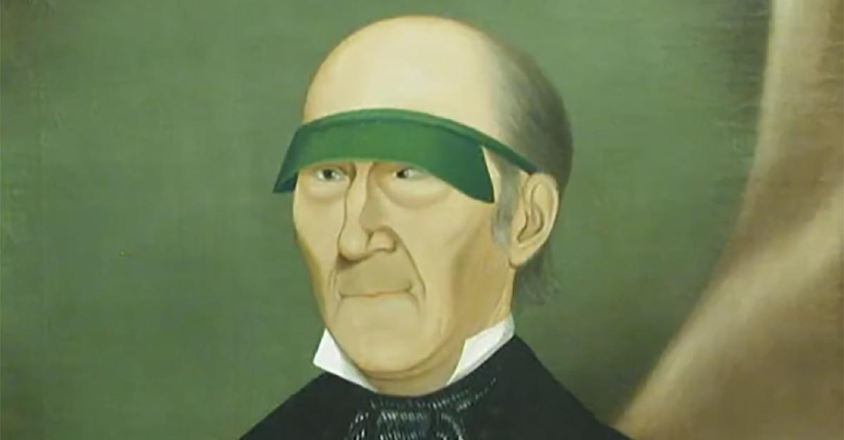 Old portrait of a man wearing green visors