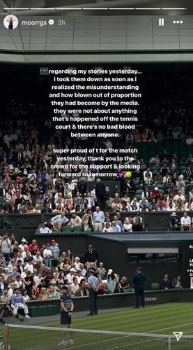 Morgan Riddle's Instagram story about Alexander Zverev situation the day after the Wimbledon match with Taylor Fritz